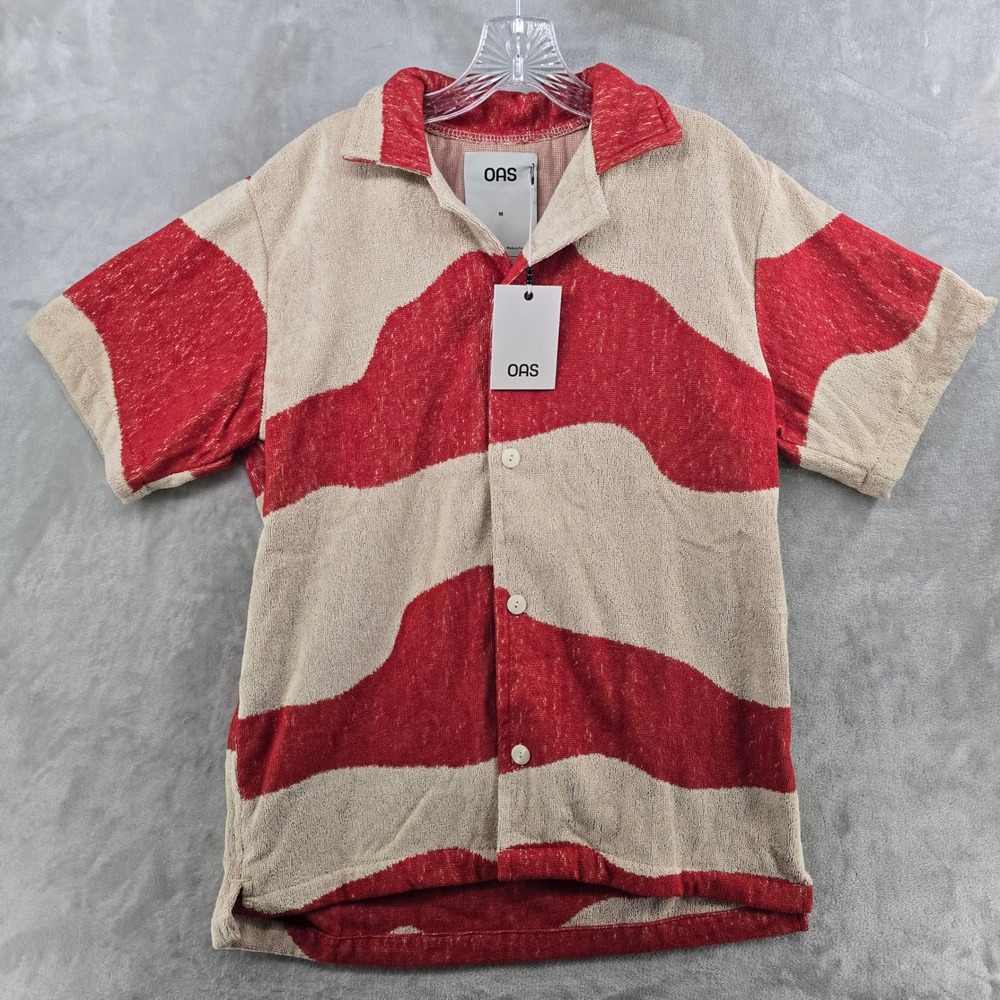 OAS Mens M Amber Dune Cuba Terry Shirt Red Beige Abstract Stripe